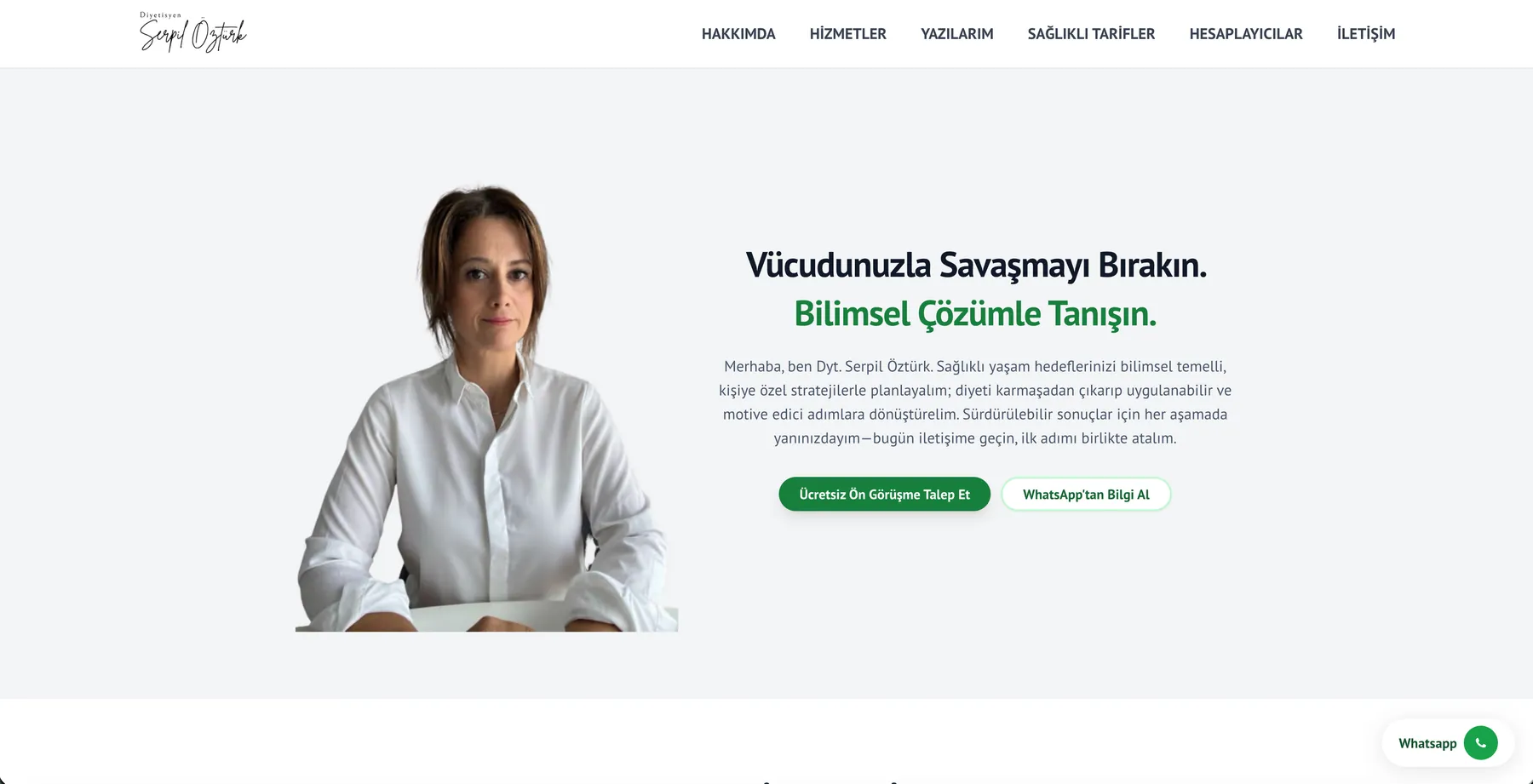 Clinova ile yayınlanmış bir diyetisyen web sitesi